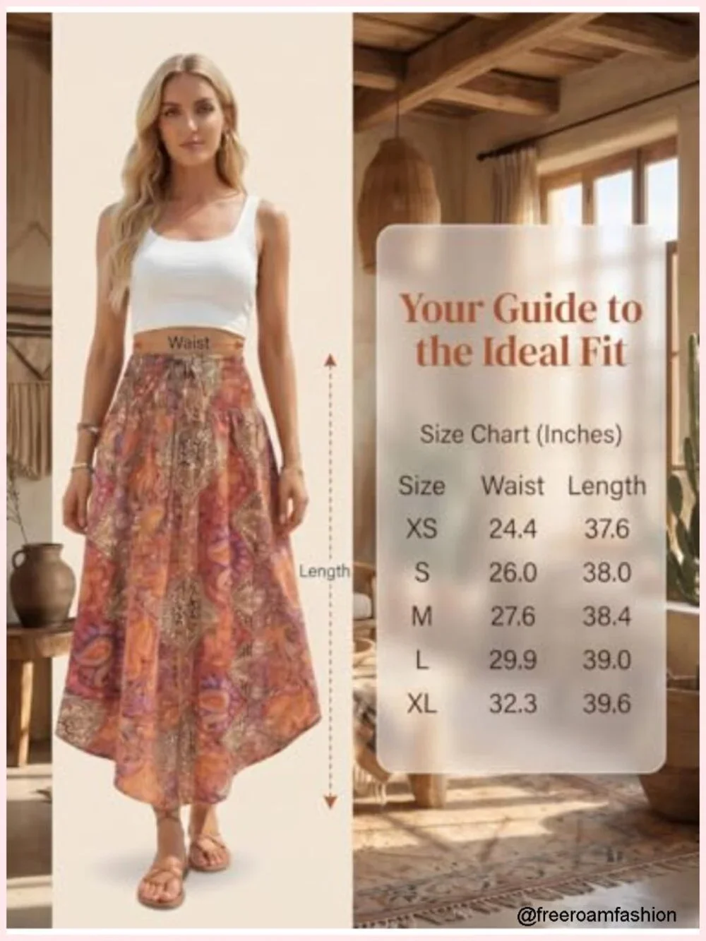 Boho Maxi Skirt High Waist Pleated Flowy A-Line Floral Summer Beach Vacation
